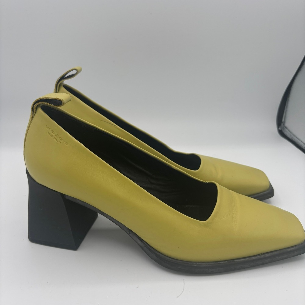 Vagabond Hedda Pumps Sz 39 Yellow Green Chartreuse Square Toe Block Heel Retro - Picture 5 of 12